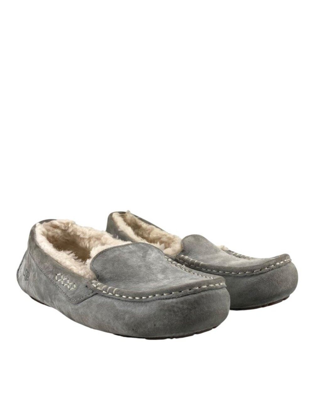 UGG Women's Ansley Suede Sheepskin Lined Moccasin Slippers 9 Gray Grey Slip-On
